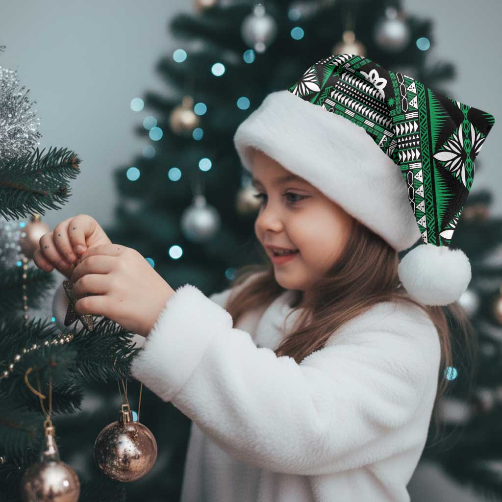 Fiji Masi Tapa Pattern Green Christmas Santa Hat - Polynesian Pride