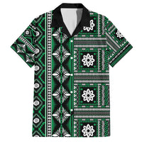 Fiji Masi Tapa Pattern Green Family Matching Off Shoulder Maxi Dress and Hawaiian Shirt - Polynesian Pride