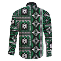 Fiji Masi Tapa Pattern Green Family Matching Off Shoulder Maxi Dress and Hawaiian Shirt - Polynesian Pride