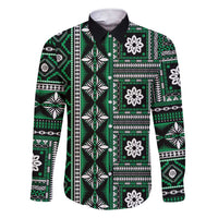 Fiji Masi Tapa Pattern Green Family Matching Short Sleeve Bodycon Dress and Hawaiian Shirt - Polynesian Pride