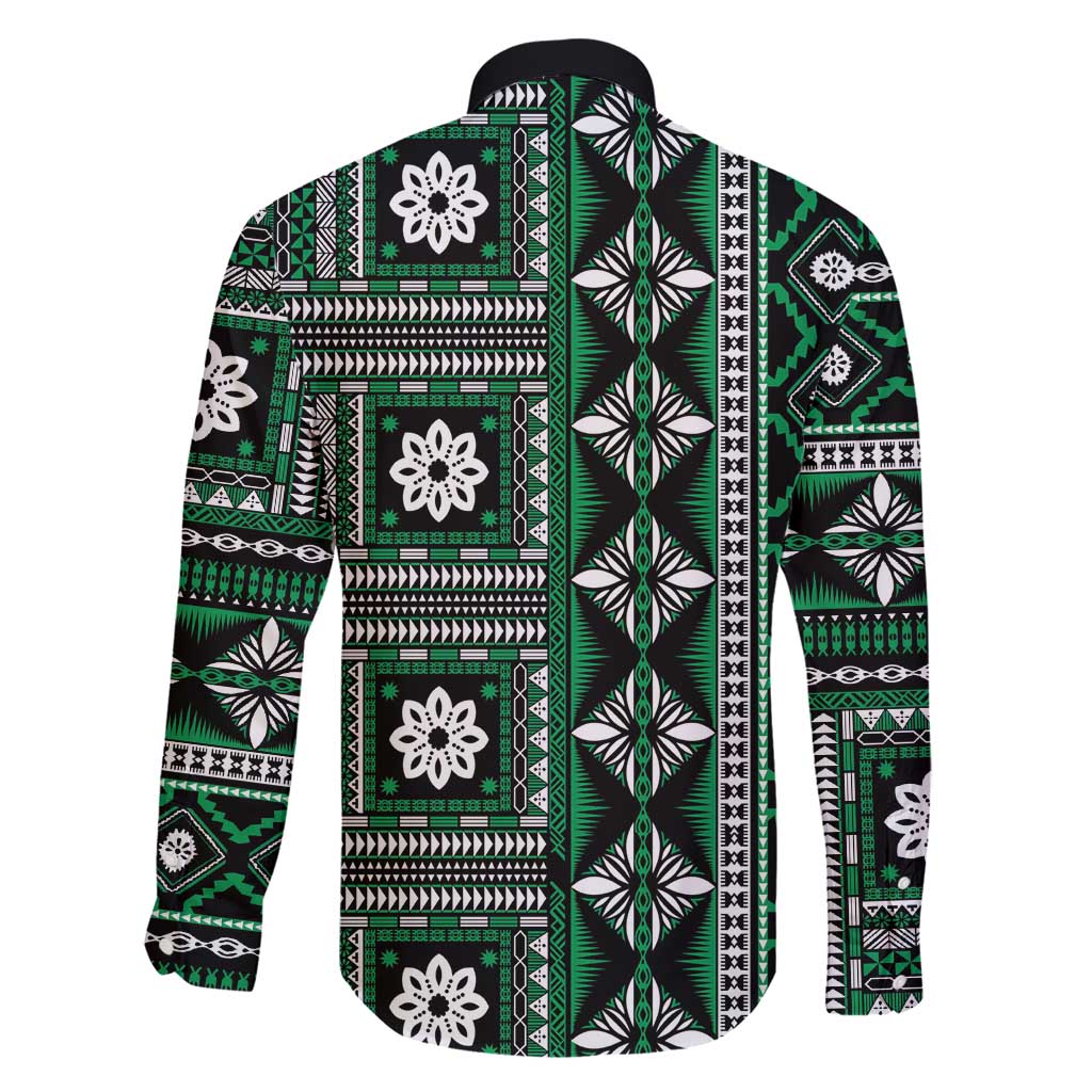 Fiji Masi Tapa Pattern Green Family Matching Short Sleeve Bodycon Dress and Hawaiian Shirt - Polynesian Pride