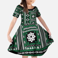 Fiji Masi Tapa Pattern Green Family Matching Tank Maxi Dress and Hawaiian Shirt - Polynesian Pride