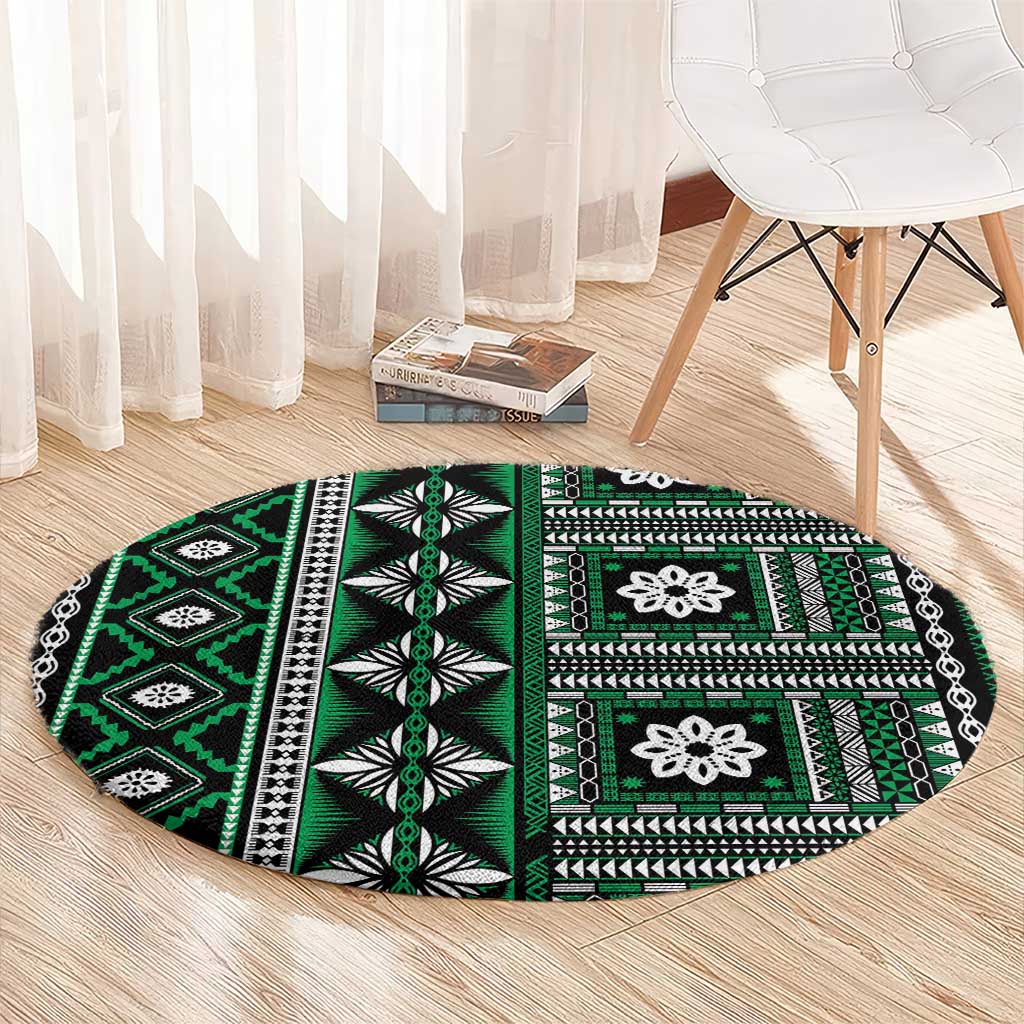 Fiji Masi Tapa Pattern Green Round Carpet - Polynesian Pride