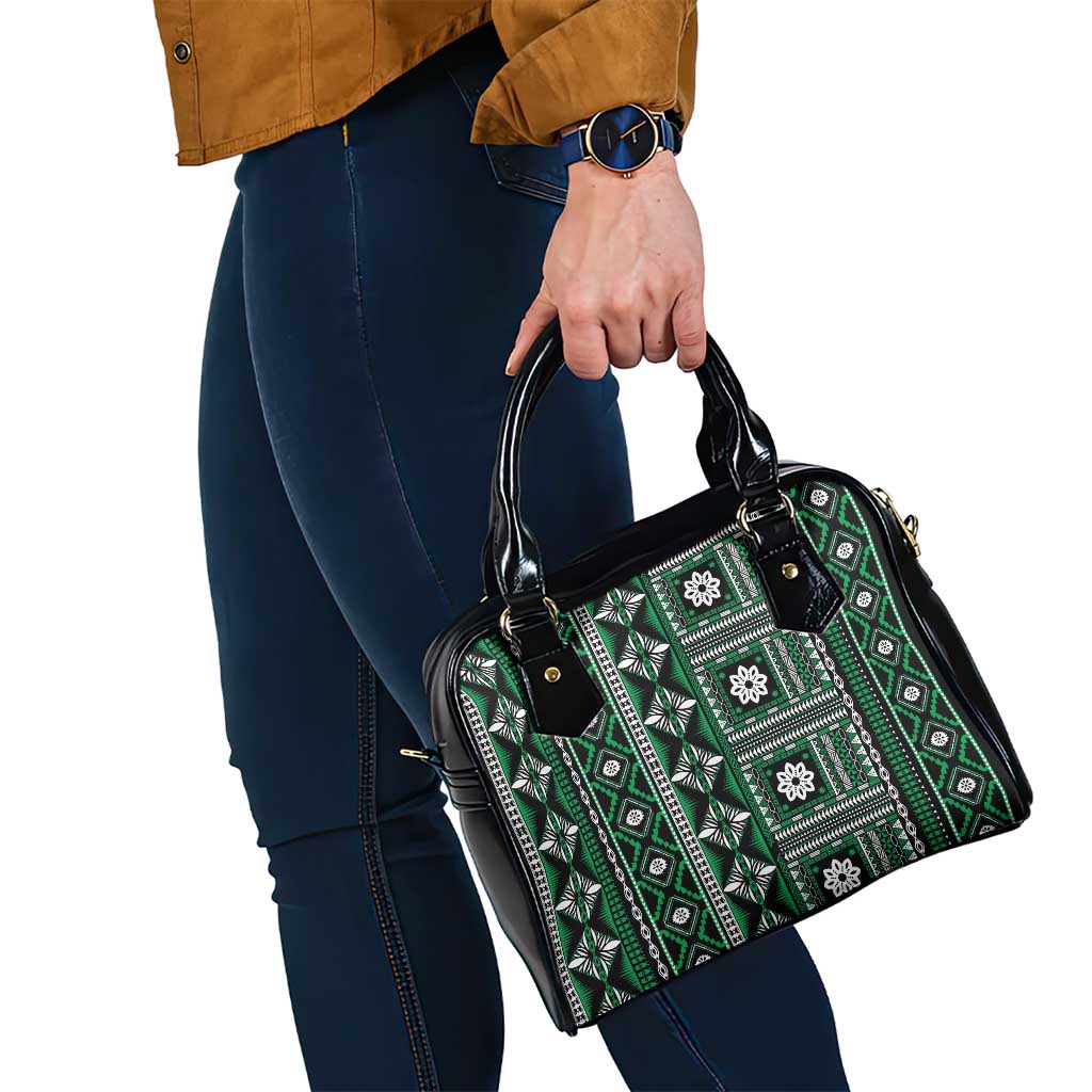 Fiji Masi Tapa Pattern Green Shoulder Handbag - Polynesian Pride