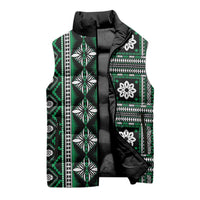 Fiji Masi Tapa Pattern Green Sleeveless Puffer Jacket - Polynesian Pride