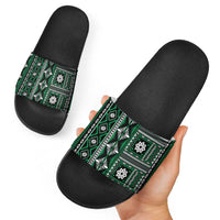 Fiji Masi Tapa Pattern Green Slide Sandals - Polynesian Pride