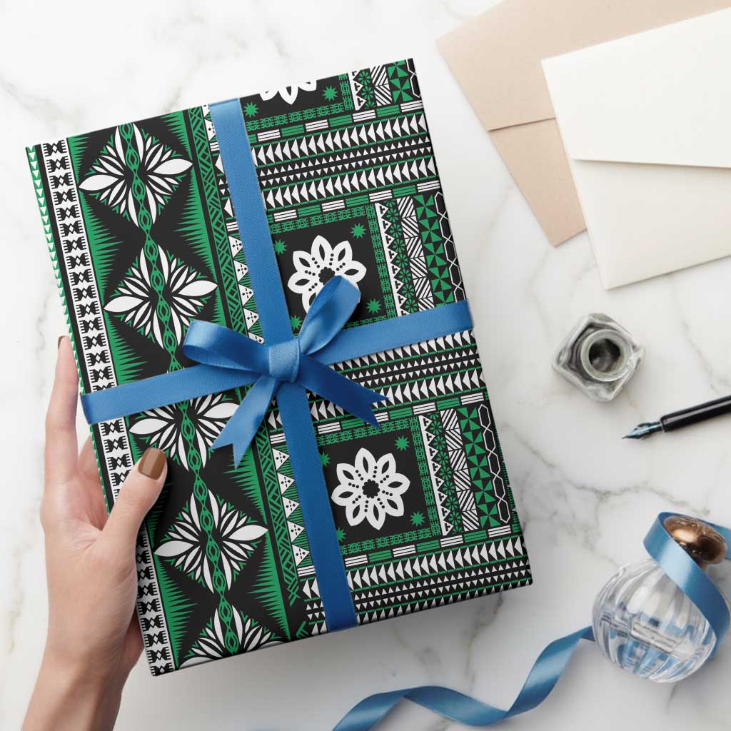 Fiji Masi Tapa Pattern Green Wrapping Paper - Polynesian Pride
