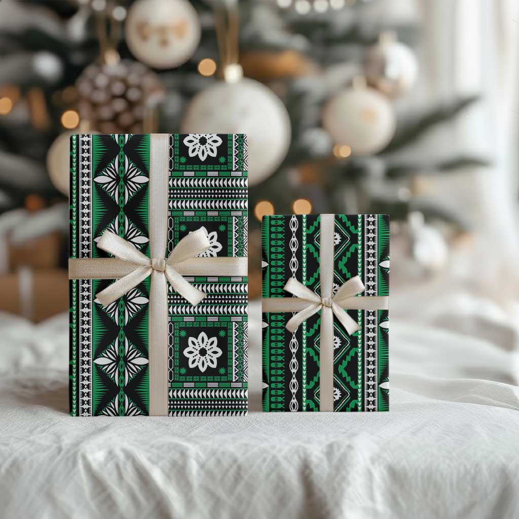 Fiji Masi Tapa Pattern Green Wrapping Paper - Polynesian Pride