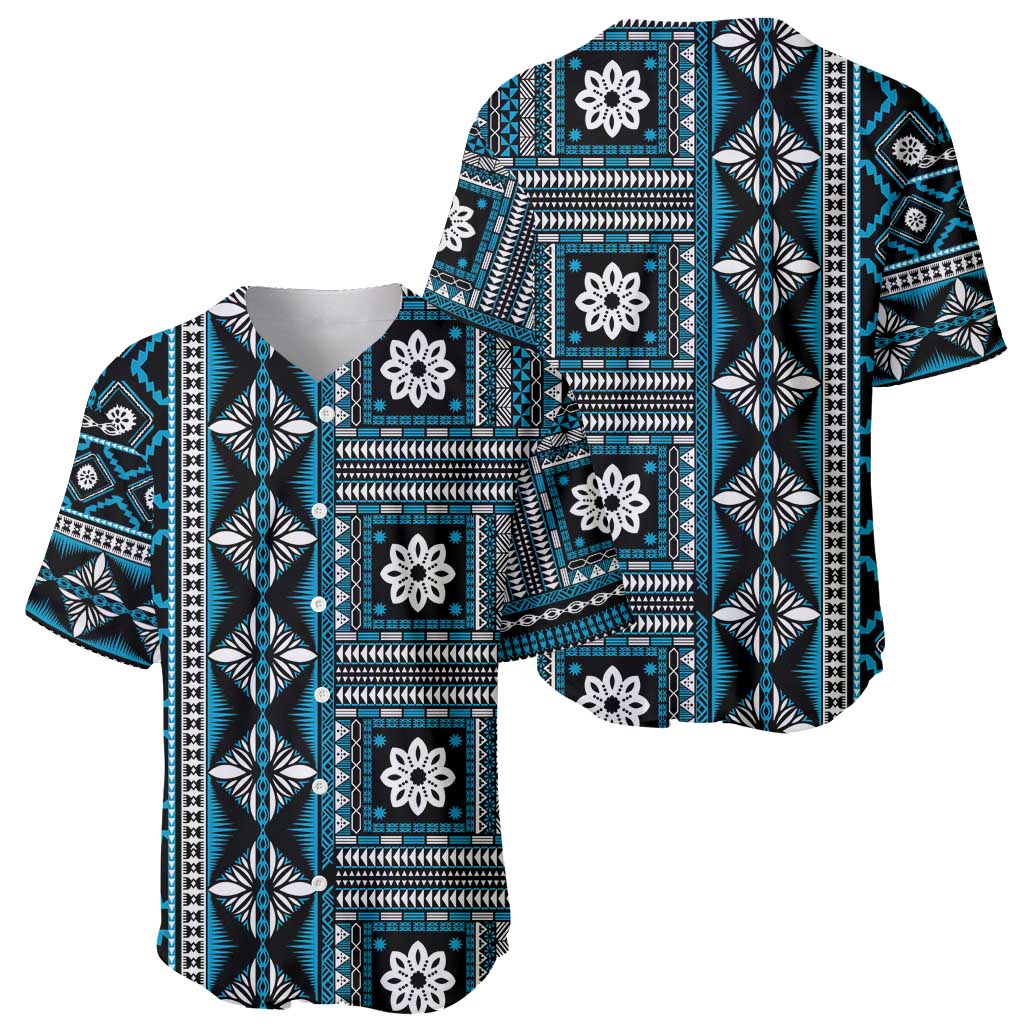 Fiji Masi Tapa Pattern Blue Baseball Jersey - Polynesian Pride