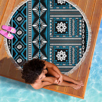 Fiji Masi Tapa Pattern Blue Beach Blanket - Polynesian Pride