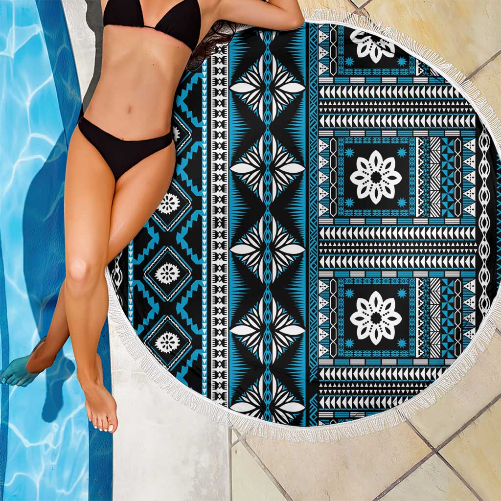 Fiji Masi Tapa Pattern Blue Beach Blanket - Polynesian Pride