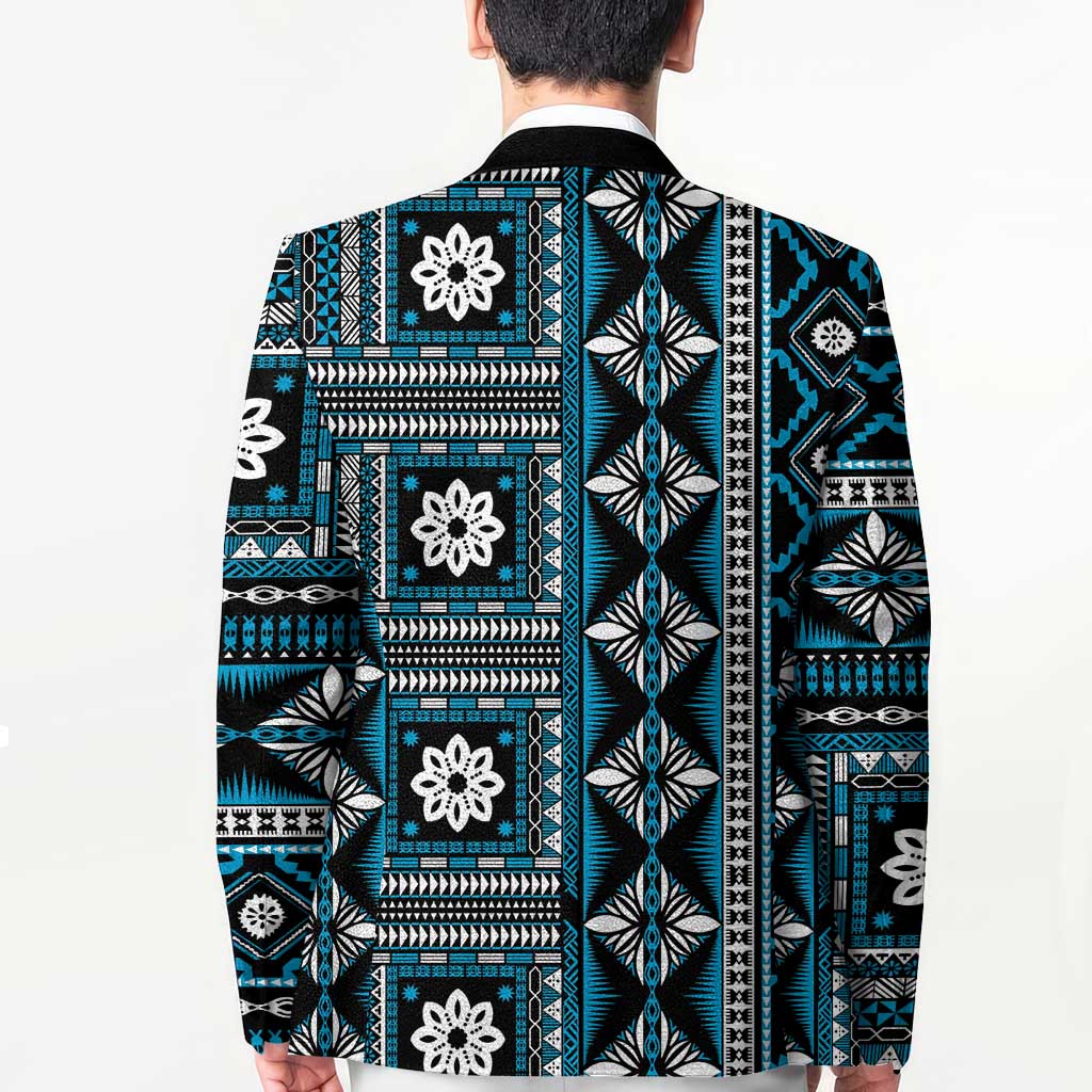 Fiji Masi Tapa Pattern Blue Blazer - Polynesian Pride