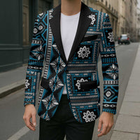 Fiji Masi Tapa Pattern Blue Blazer - Polynesian Pride