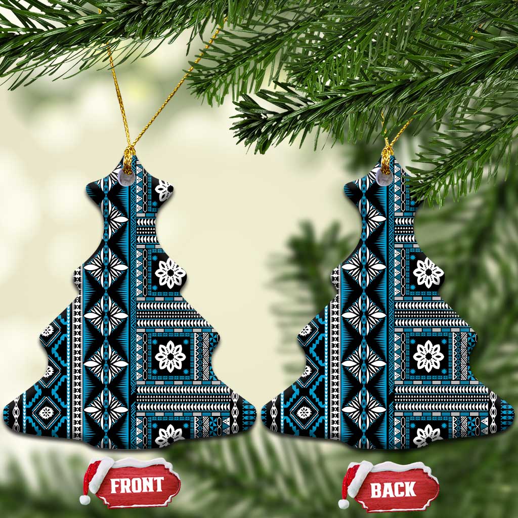Fiji Masi Tapa Pattern Blue Ceramic Ornament - Polynesian Pride