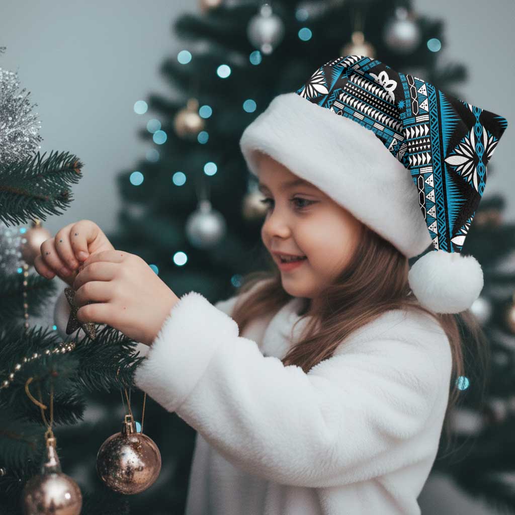 Fiji Masi Tapa Pattern Blue Christmas Santa Hat - Polynesian Pride