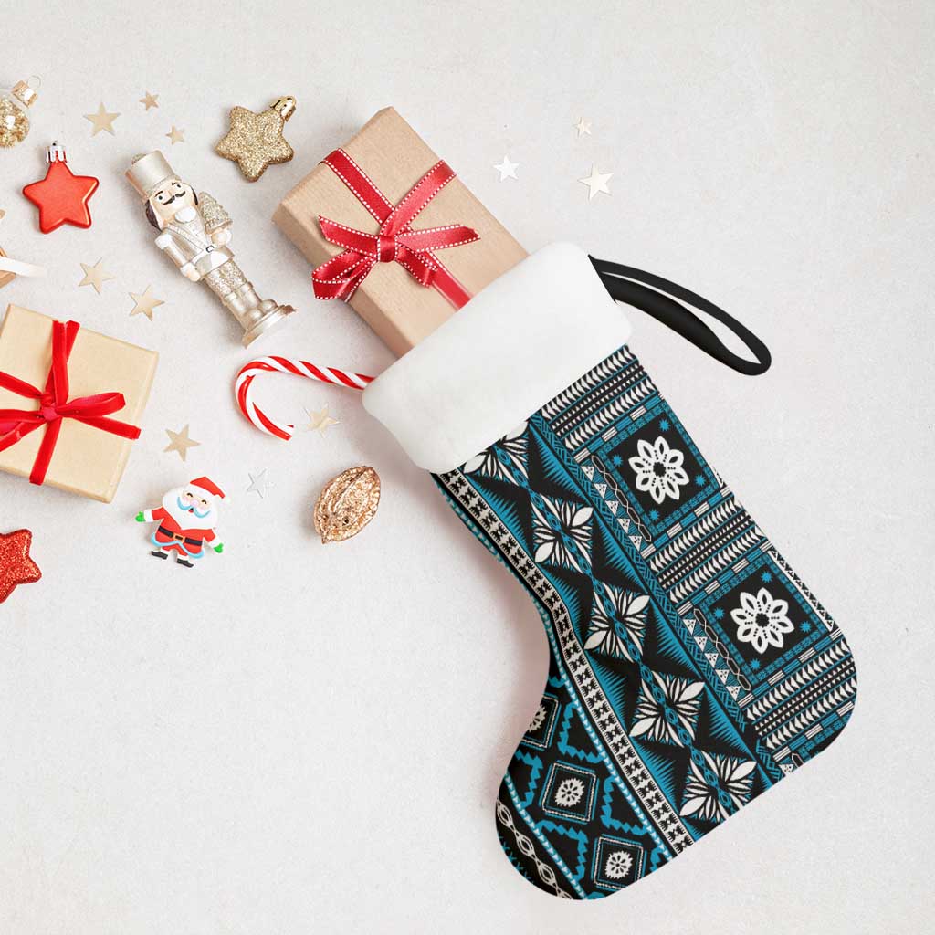 Fiji Masi Tapa Pattern Blue Christmas Stocking - Polynesian Pride