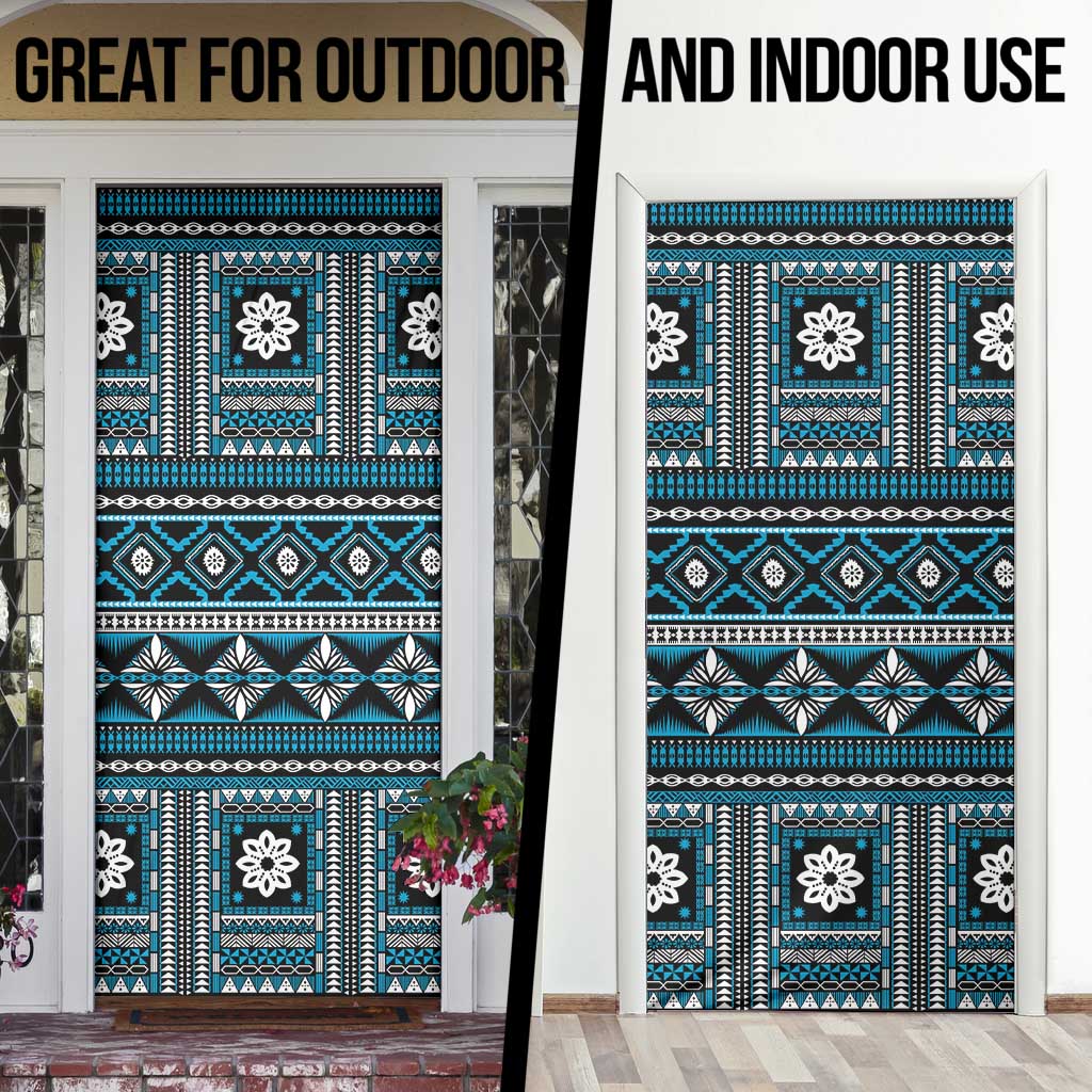 Fiji Masi Tapa Pattern Blue Door Cover - Polynesian Pride