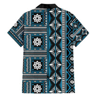Fiji Masi Tapa Pattern Blue Family Matching Off Shoulder Short Dress and Hawaiian Shirt - Polynesian Pride