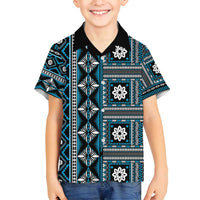 Fiji Masi Tapa Pattern Blue Family Matching Summer Maxi Dress and Hawaiian Shirt - Polynesian Pride