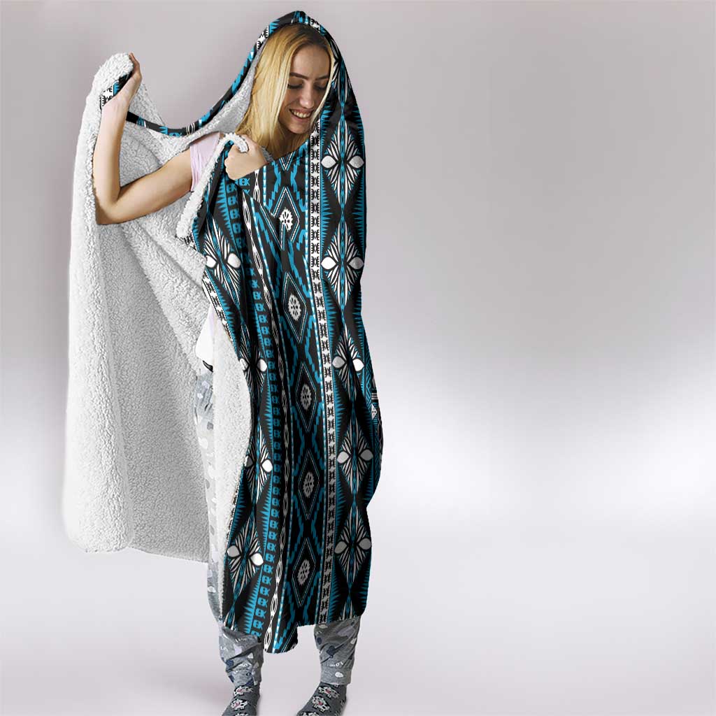 Fiji Masi Tapa Pattern Blue Hooded Blanket - Polynesian Pride