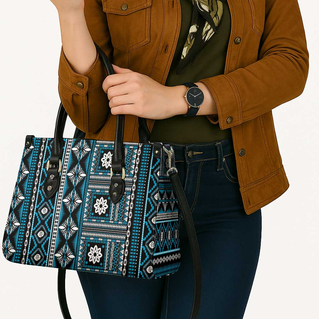 Fiji Masi Tapa Pattern Blue Leather Bag - Polynesian Pride