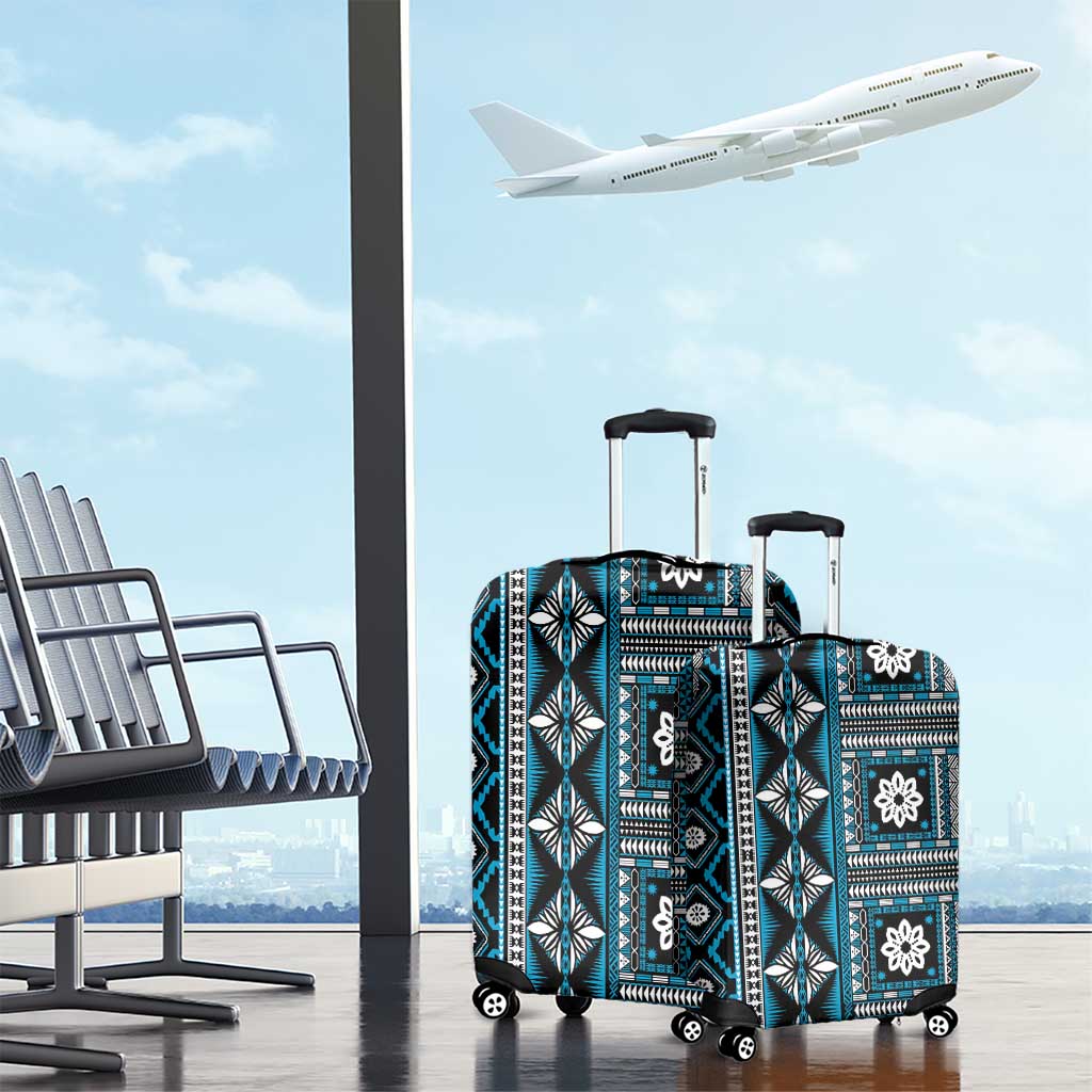 Fiji Masi Tapa Pattern Blue Luggage Cover - Polynesian Pride
