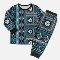 Fiji Masi Tapa Pattern Blue Christmas Pajama Set - Polynesian Pride