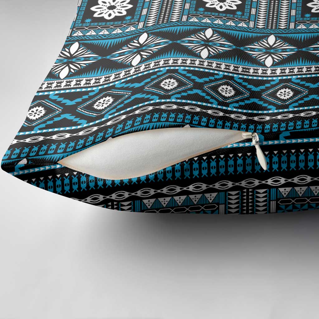Fiji Masi Tapa Pattern Blue Pillow Cover - Polynesian Pride