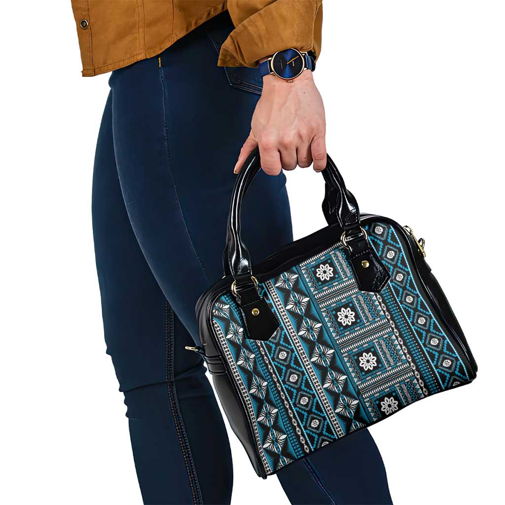 Fiji Masi Tapa Pattern Blue Shoulder Handbag - Polynesian Pride