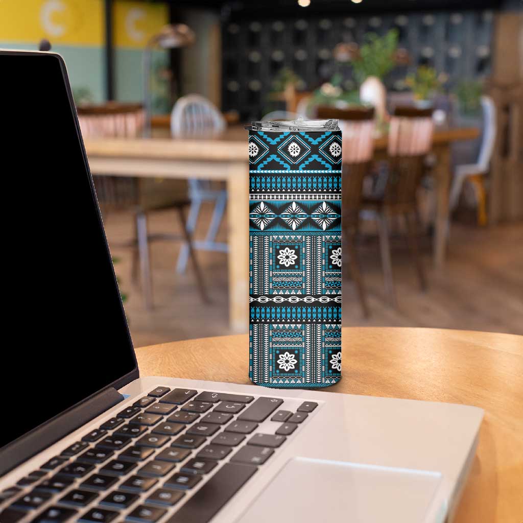Fiji Masi Tapa Pattern Blue Skinny Tumbler - Polynesian Pride