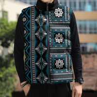 Fiji Masi Tapa Pattern Blue Sleeveless Puffer Jacket - Polynesian Pride