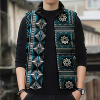 Fiji Masi Tapa Pattern Blue Sleeveless Puffer Jacket - Polynesian Pride