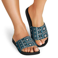 Fiji Masi Tapa Pattern Blue Slide Sandals - Polynesian Pride