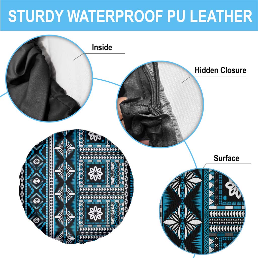 Fiji Masi Tapa Pattern Blue Spare Tire Cover - Polynesian Pride
