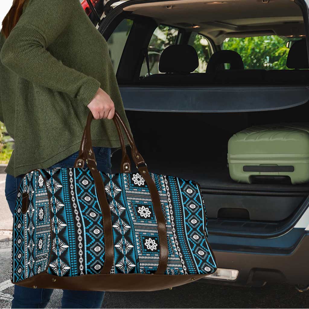 Fiji Masi Tapa Pattern Blue Travel Bag - Polynesian Pride