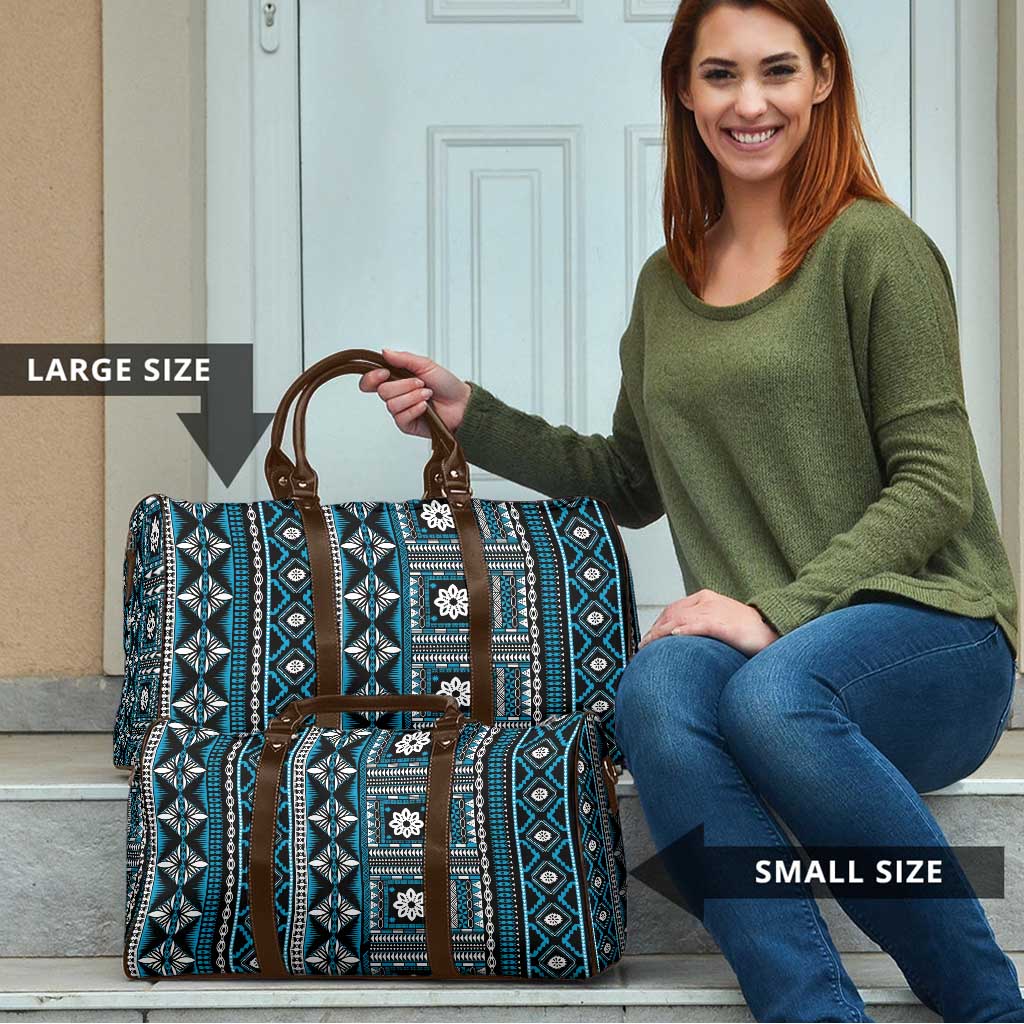 Fiji Masi Tapa Pattern Blue Travel Bag - Polynesian Pride