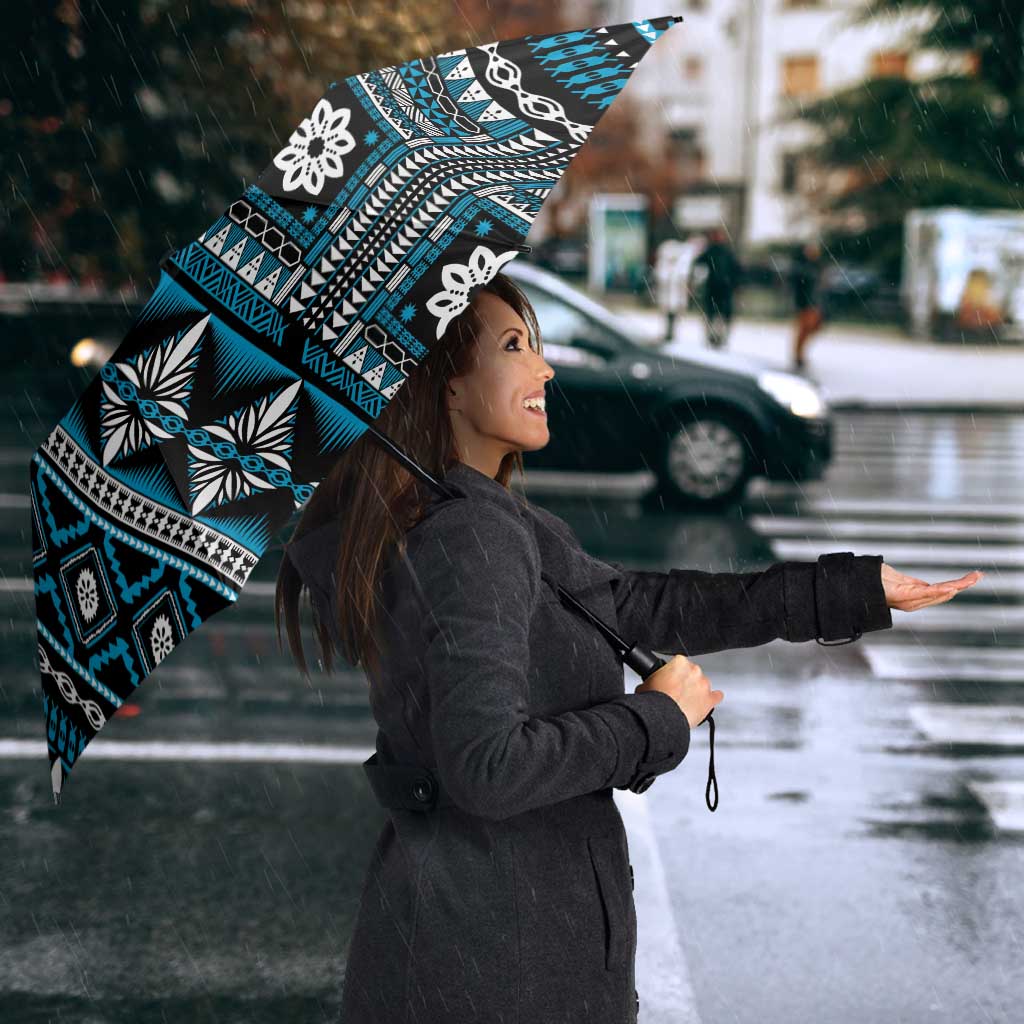 Fiji Masi Tapa Pattern Blue Umbrella - Polynesian Pride