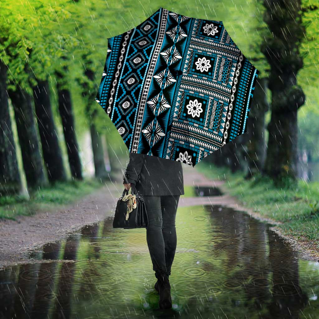 Fiji Masi Tapa Pattern Blue Umbrella - Polynesian Pride