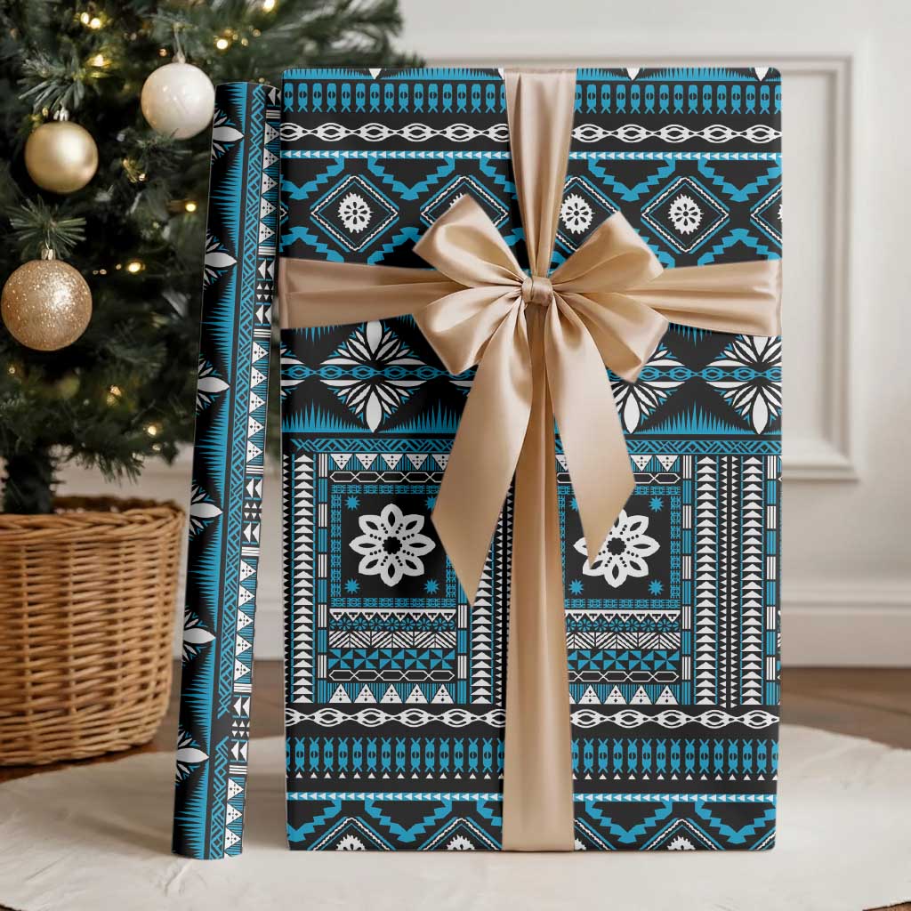 Fiji Masi Tapa Pattern Blue Wrapping Paper - Polynesian Pride