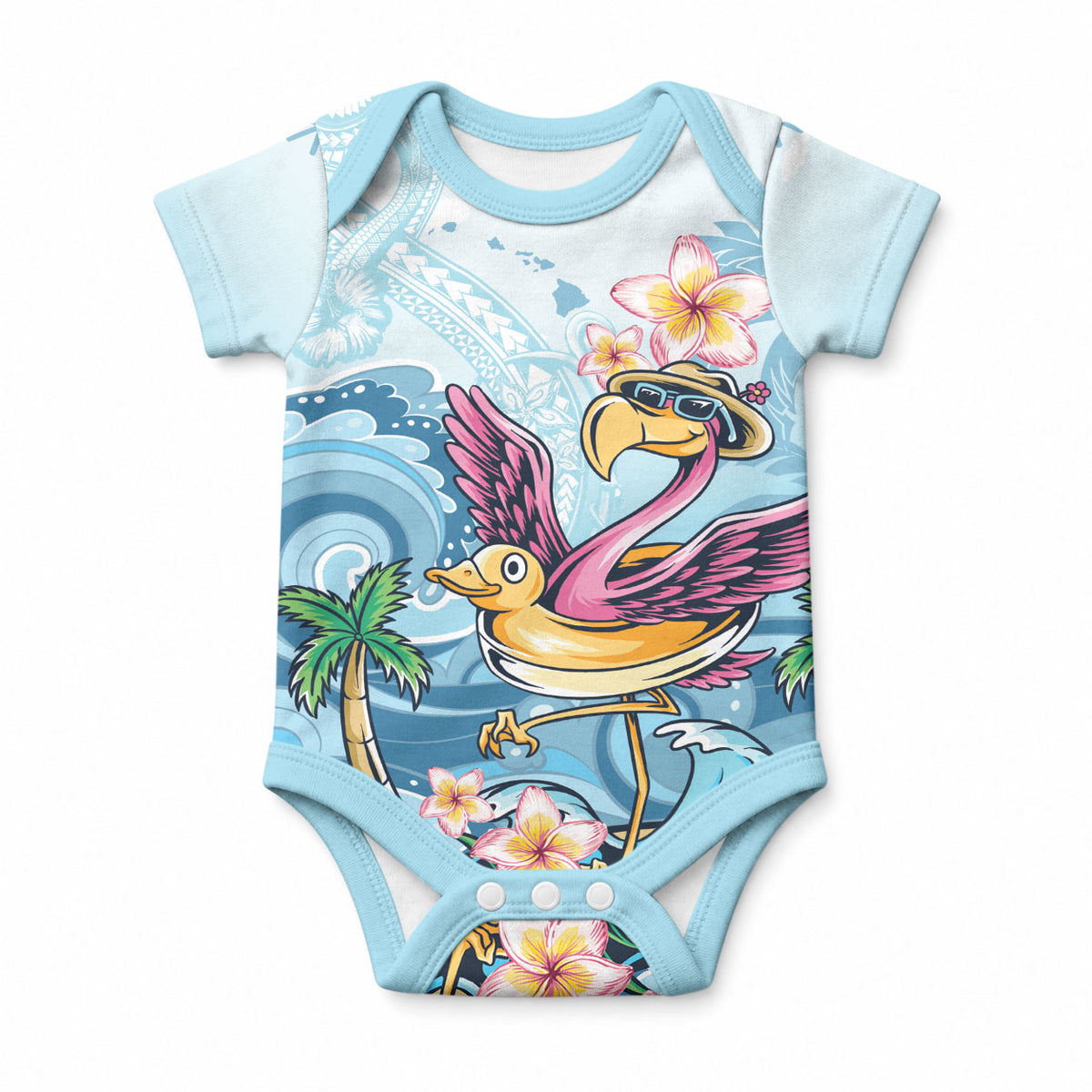 Hawaii Flamingo Baby Onesie Plumeria Tropical Beach LT01 Blue - Polynesian Pride