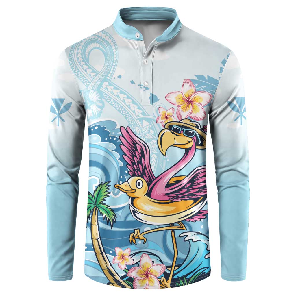 Hawaii Flamingo Button Sweatshirt Plumeria Tropical Beach