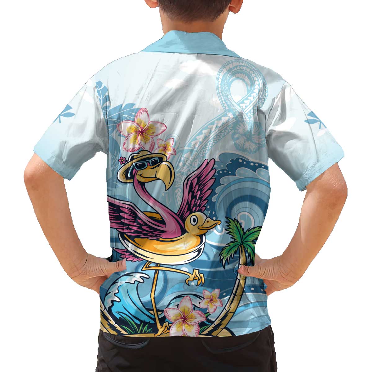Hawaii Flamingo Family Matching Off The Shoulder Long Sleeve Dress and Hawaiian Shirt Plumeria Tropical Beach LT01 - Polynesian Pride