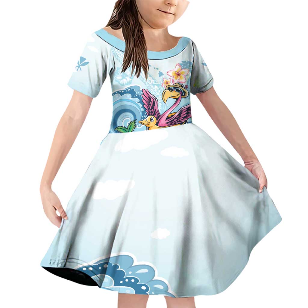 Hawaii Flamingo Family Matching Off Shoulder Short Dress and Hawaiian Shirt Plumeria Tropical Beach LT01 Daughter's Dress Blue - Polynesian Pride