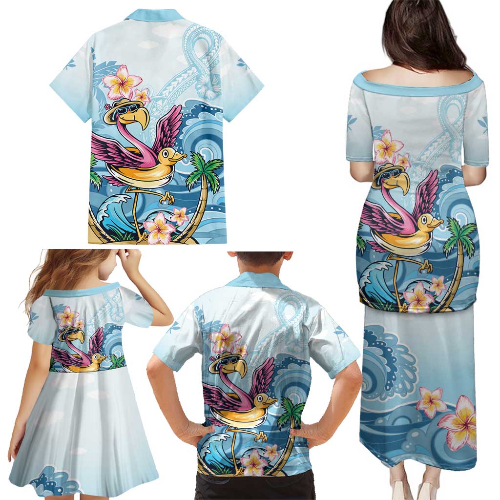 Hawaii Flamingo Family Matching Puletasi and Hawaiian Shirt Plumeria Tropical Beach LT01 - Polynesian Pride