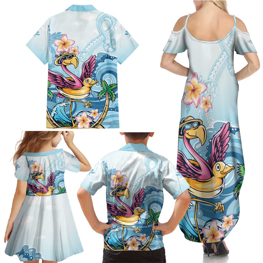 Hawaii Flamingo Family Matching Summer Maxi Dress and Hawaiian Shirt Plumeria Tropical Beach