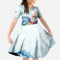 Hawaii Flamingo Family Matching Tank Maxi Dress and Hawaiian Shirt Plumeria Tropical Beach LT01 Daughter's Dress Blue - Polynesian Pride