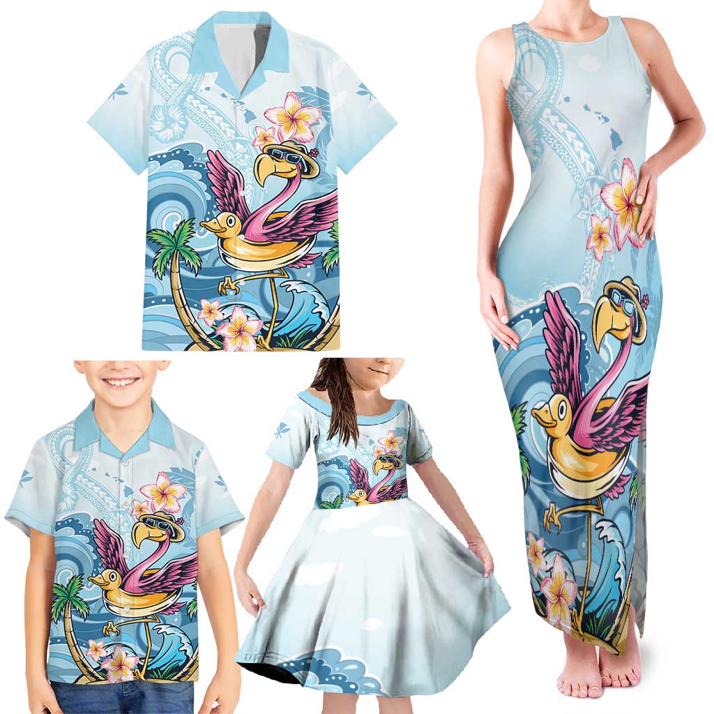 Hawaii Flamingo Family Matching Tank Maxi Dress and Hawaiian Shirt Plumeria Tropical Beach LT01 - Polynesian Pride