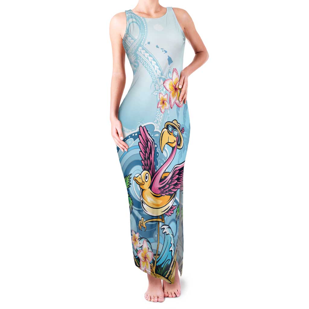 Hawaii Flamingo Family Matching Tank Maxi Dress and Hawaiian Shirt Plumeria Tropical Beach LT01 Mom's Dress Blue - Polynesian Pride