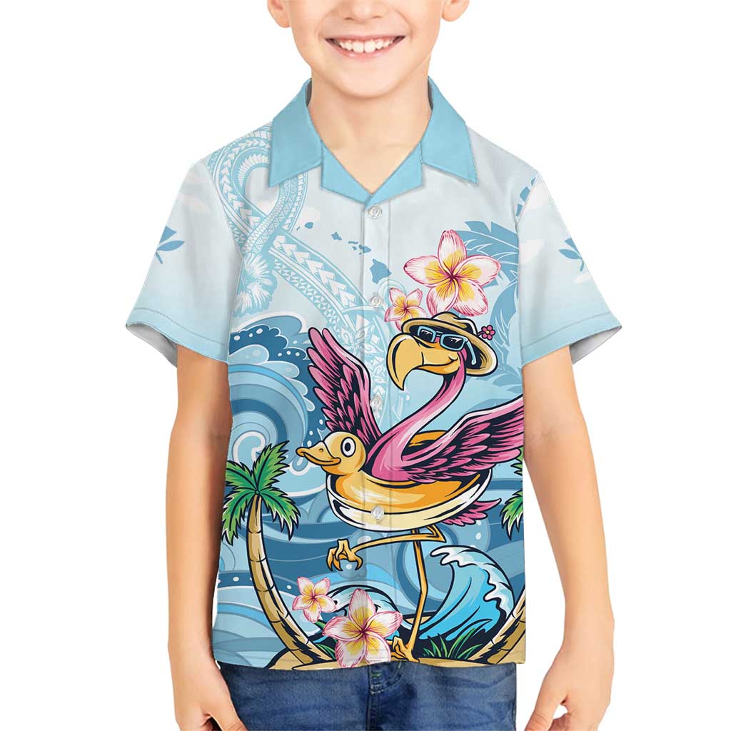 Hawaii Flamingo Family Matching Tank Maxi Dress and Hawaiian Shirt Plumeria Tropical Beach LT01 Son's Shirt Blue - Polynesian Pride