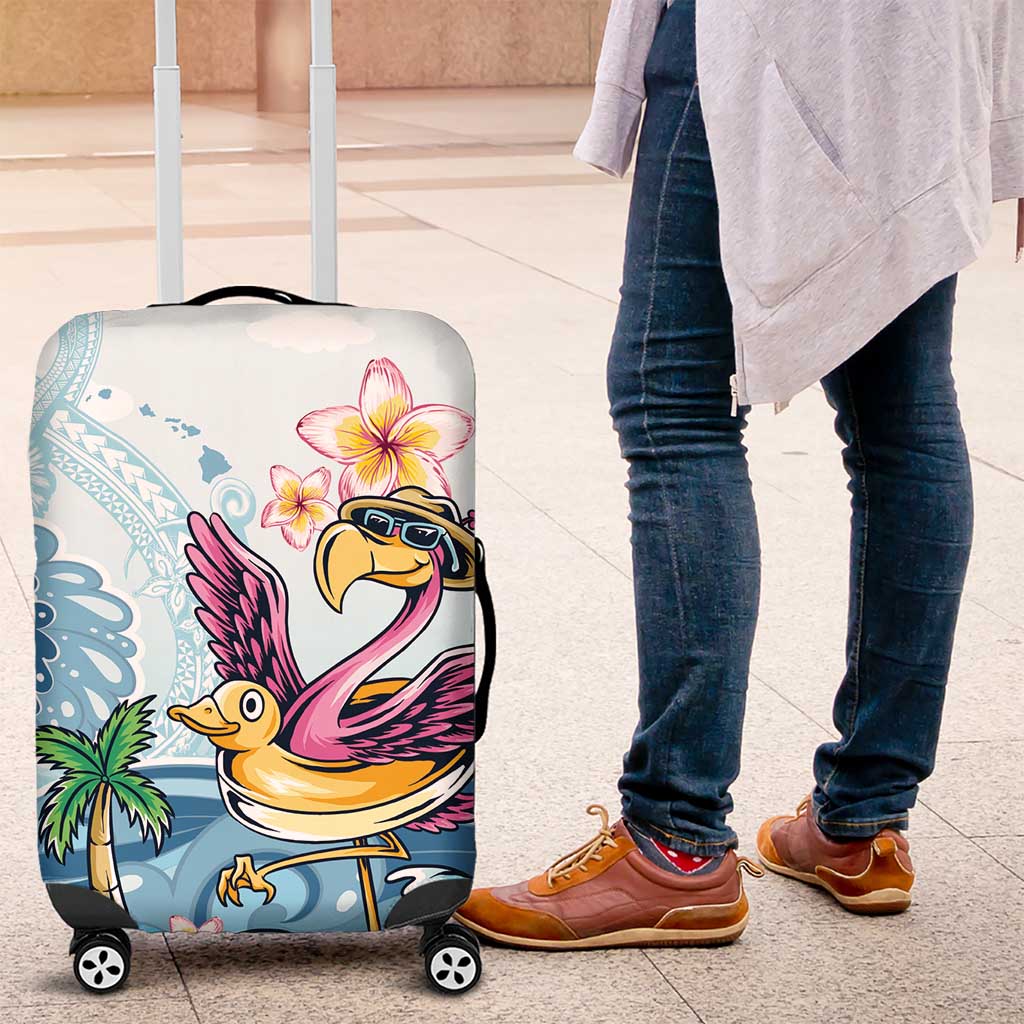Hawaii Flamingo Luggage Cover Plumeria Tropical Beach LT01 Blue - Polynesian Pride